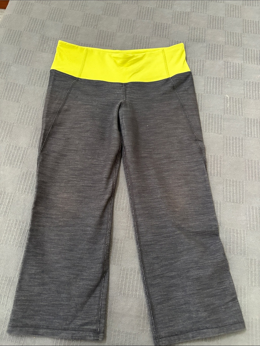 lululemon athletica Gray Capri Pants with Yellow Waistband